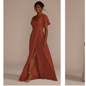 David’s Bridal flutter sleeve georgette wrap bridesmaid dress